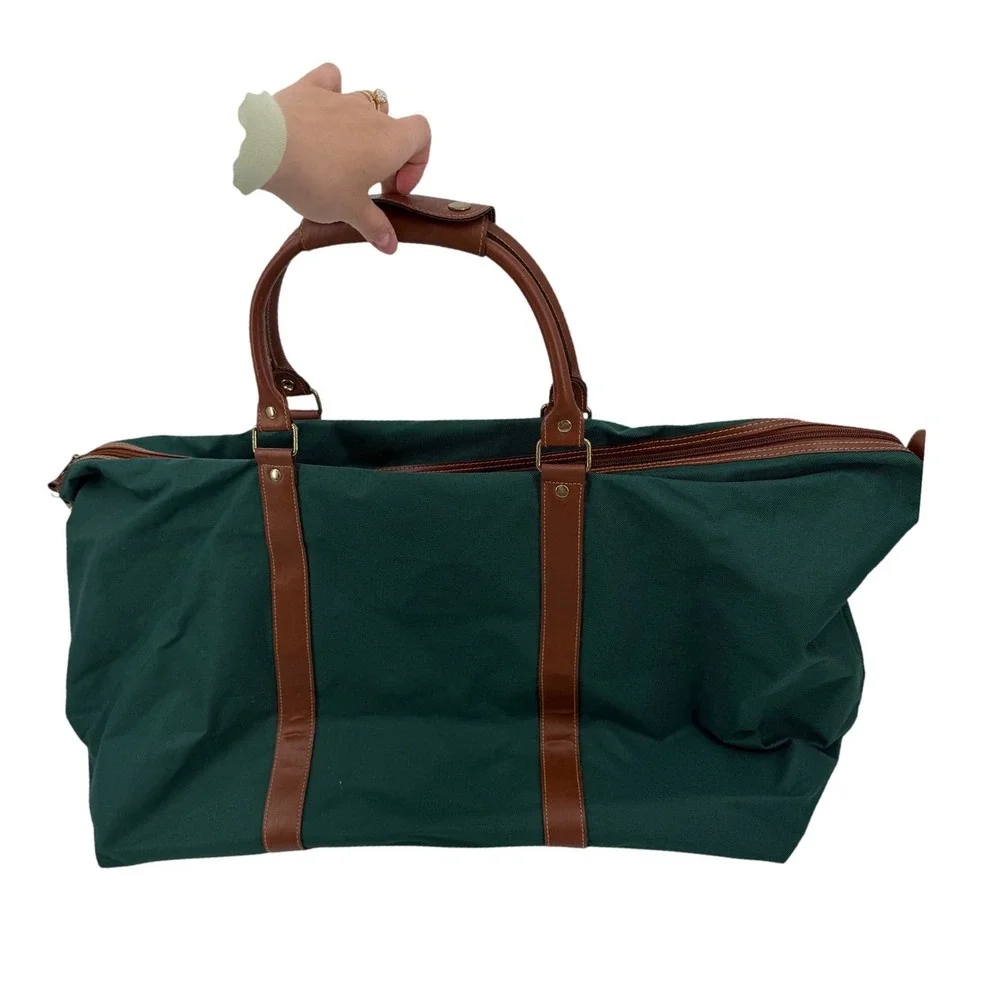 Polo Ralph Lauren Fragrances Green Canvas Duffel Bag Weekender Brown Trim Mens